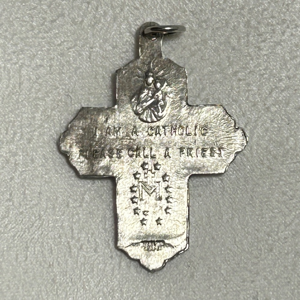 Sterling Silver 4 Panel Catholic Cross Pendant with Patina Vintage Religious - Picture 8 of 12